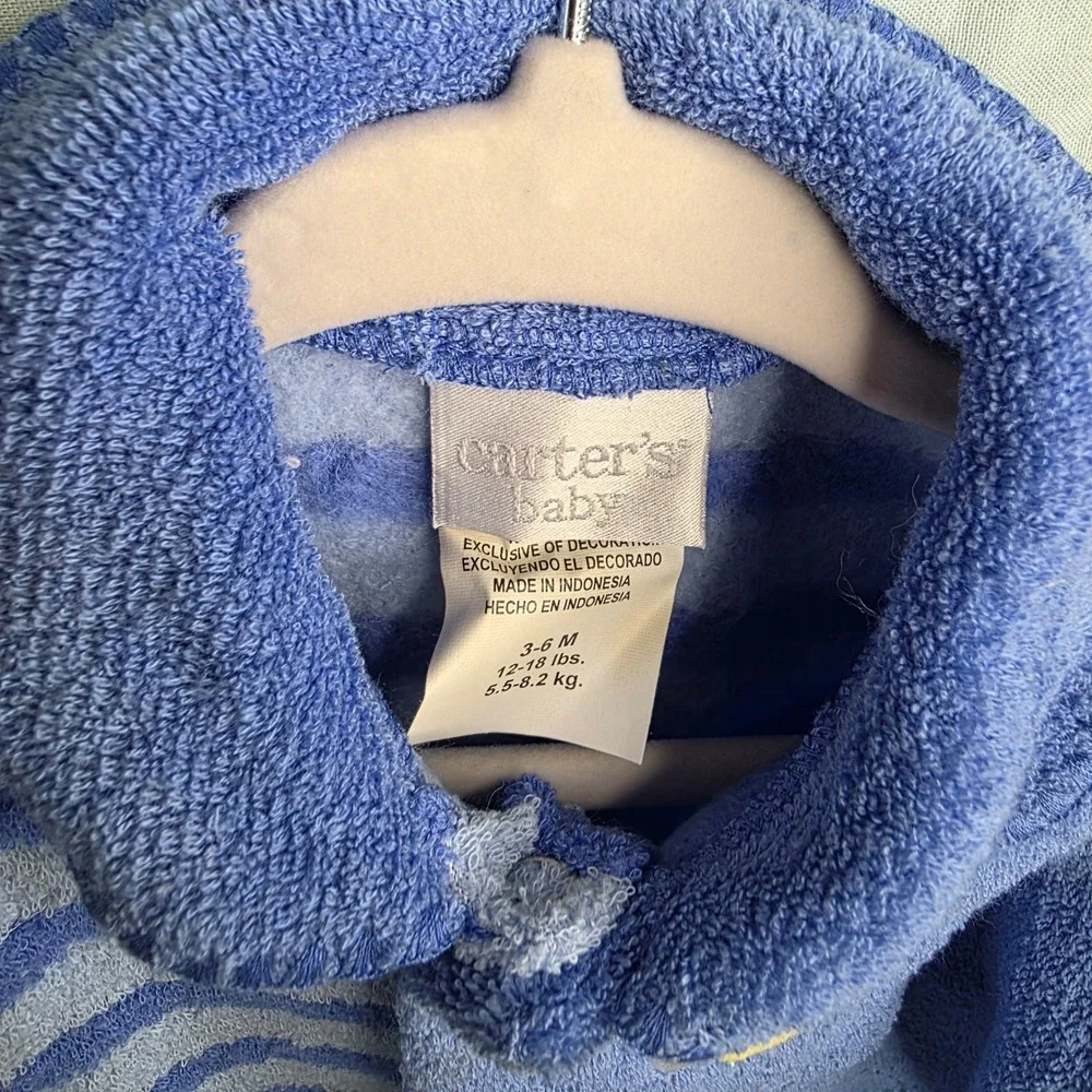 Vintage Carters Starters Blue Striped Turtle Bee Fleece Sleeper 3-6M Terrycloth